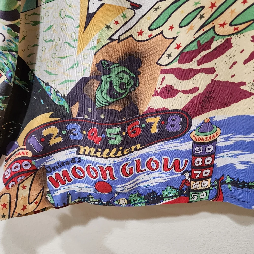 Burma Bibas Shirt Pinball Moon Glow Comic Strip Art 100% Silk size Large